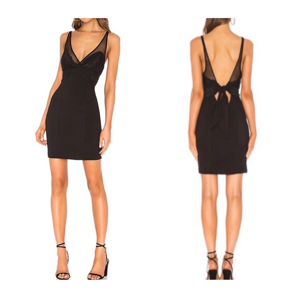 Intimately Free People Kira Black Lace Mesh Tie Back Sleeveless Mini Dress M NWT